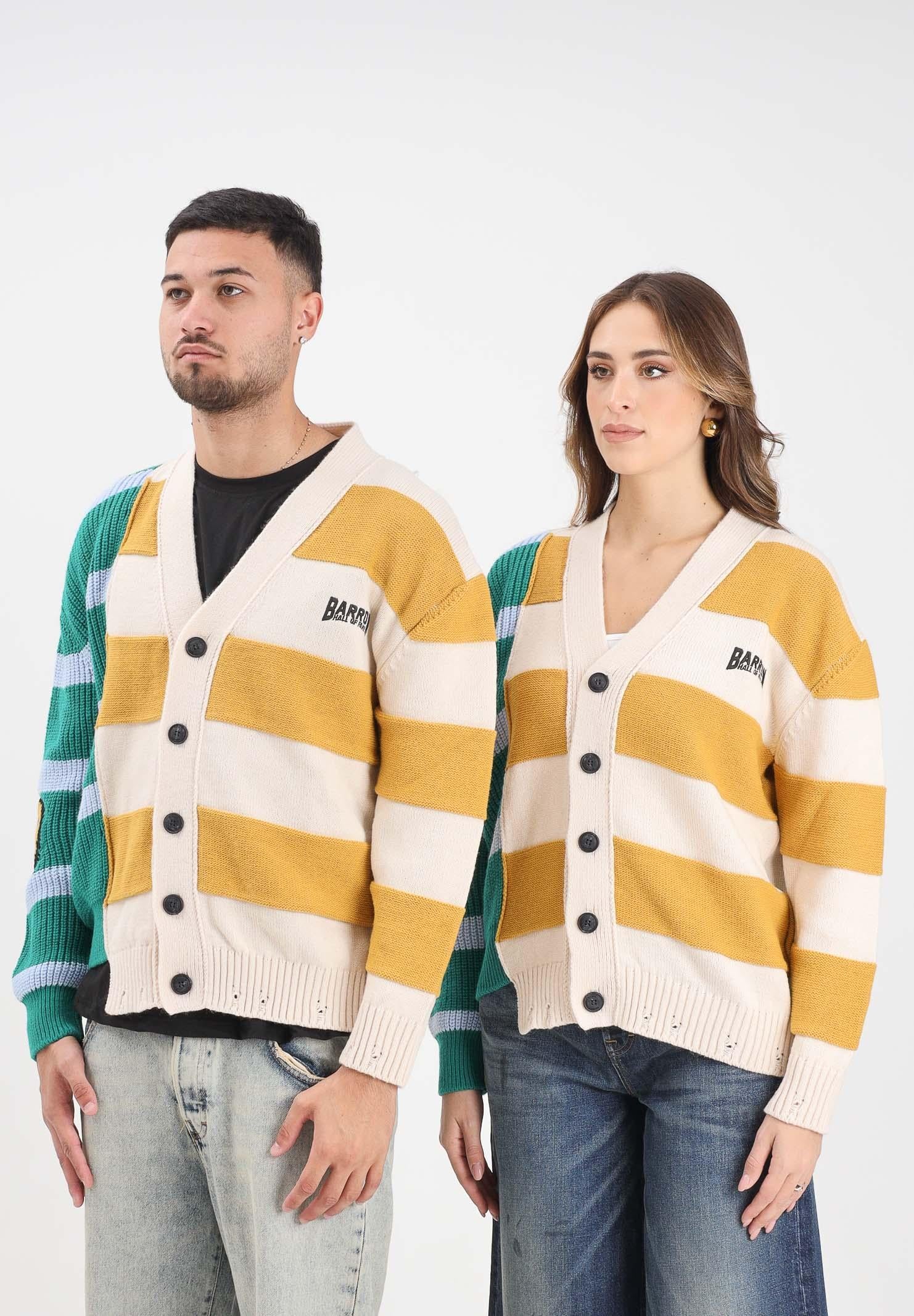 Image of BARROW Cardigan panna per uomo e donna con stampa sul retro e motivo a righe