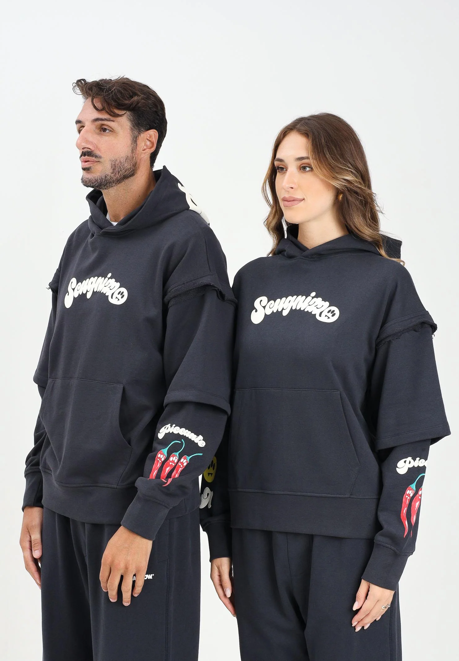 Image of BARROW Felpa con cappuccio grigia per uomo e donna con stampa ironica