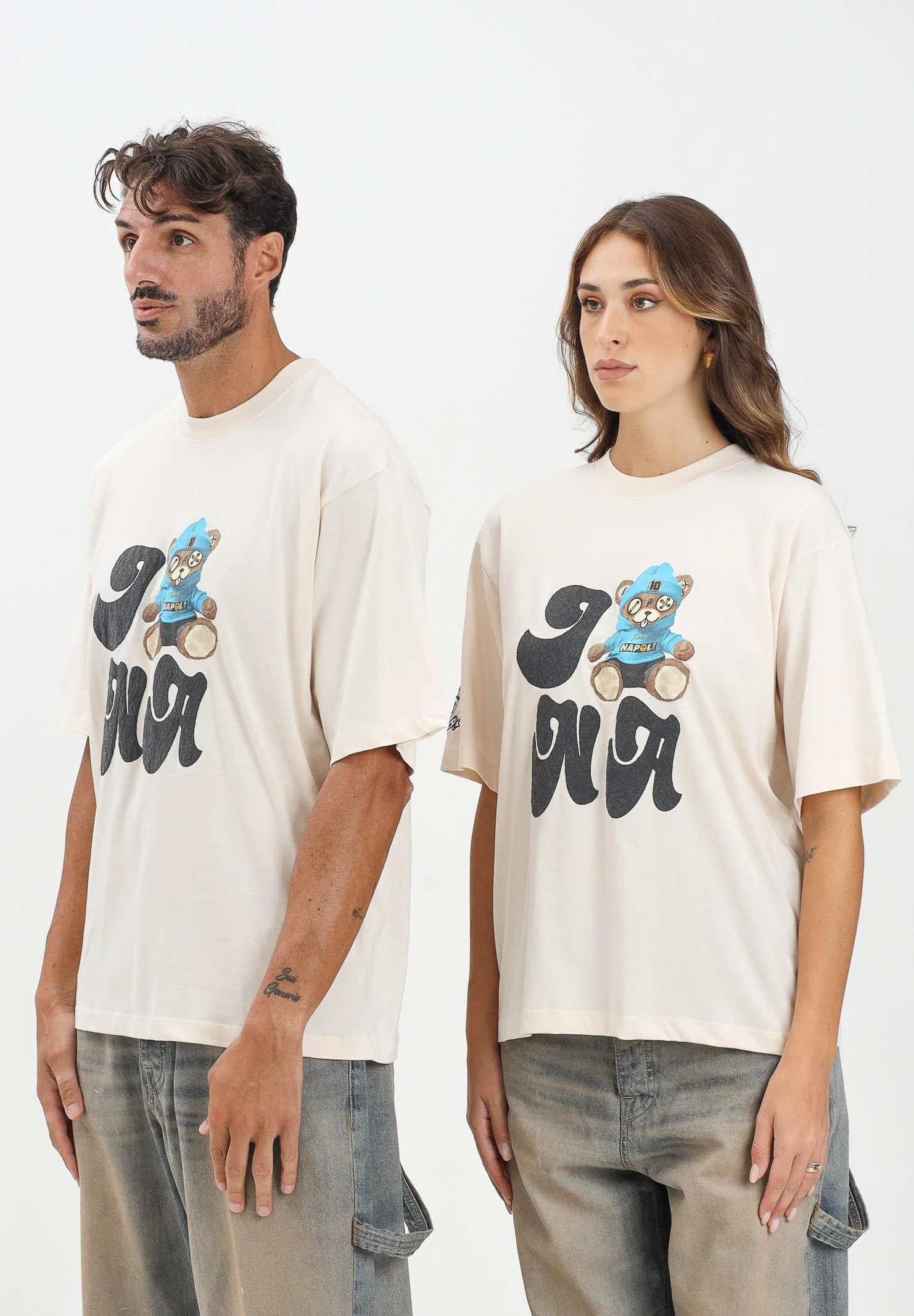 Image of BARROW T-shirt a manica corta crema per uomo e donna con stampa Napoli