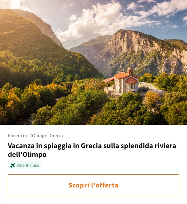 Vacanza in spiaggia in Grecia sulla splendida riviera dell'Olimpo