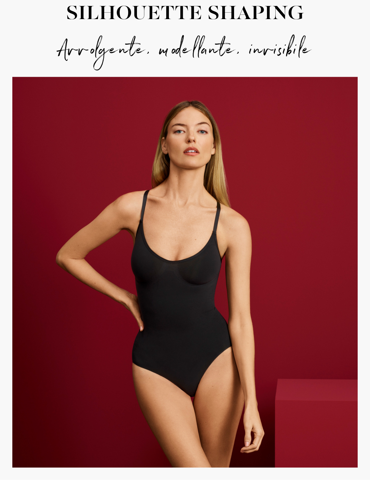 modella indossa intimo e maglie color vinaccia