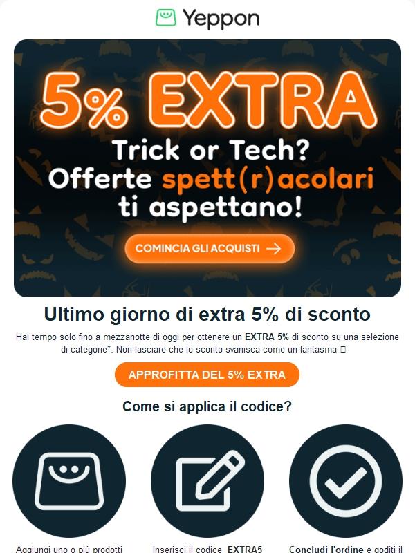 Ultime ore del 5% extra di sconto! ⏰