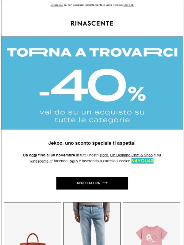 40% di sconto: torna in Rinascente!