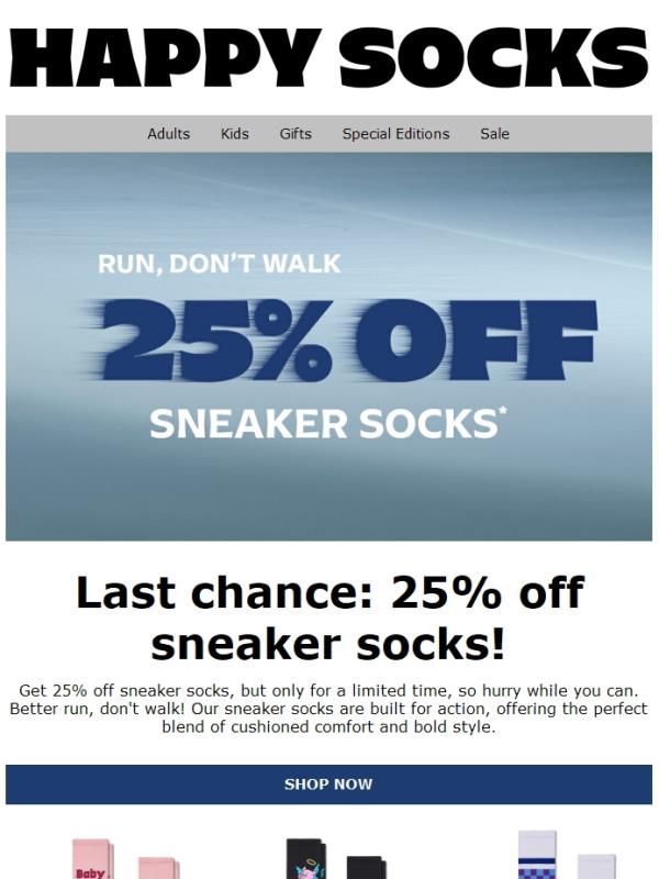 Ends Today—25% Off Sneaker Socks