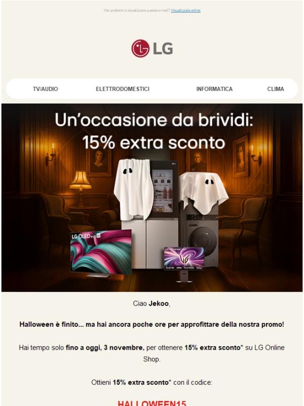 ⏰ Ultimo giorno da brividi: 15% extra sconto fino a stasera!! 👻