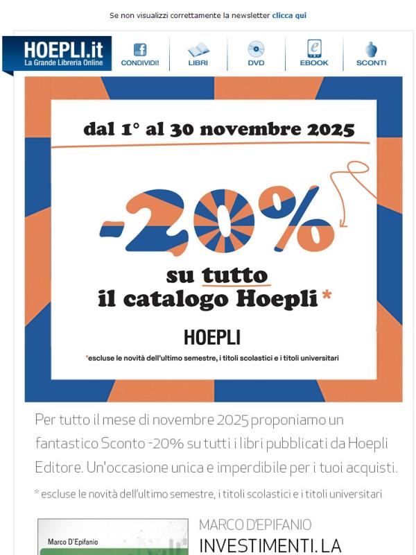 È arrivata l'offerta dell'anno: i libri Hoepli Editore in Sconto -20%!
