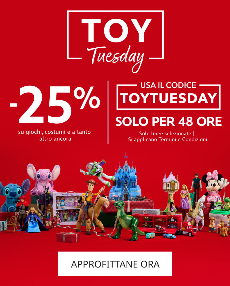 TOY Tuesday | -25% su giochi, costumi e a tanto altro | USA IL CODICE: TOYTUESDAY | SOLO PER 48 ORE | Solo linee selezionate | Si applicano Termini e Condizioni | APPROFITTANE ORA