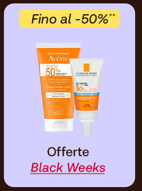 „Banner con prodotti ArmoLipid Plus e Prolife Lactobacilli. Bollino giallo: ‘Fino al -50%.’ Testo: ‘Offerte Black Weeks.’ Sfondo beige chiaro.“