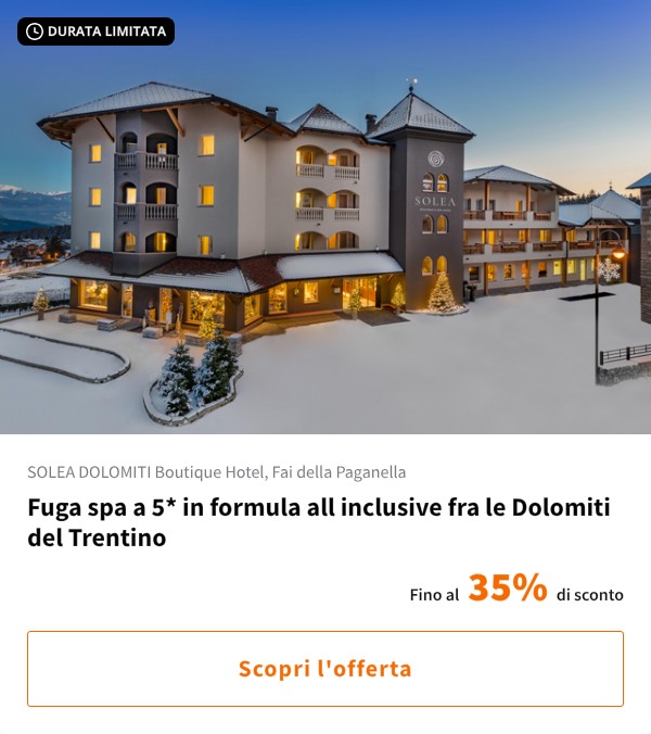 Fuga spa a 5* in formula all inclusive fra le Dolomiti del Trentino