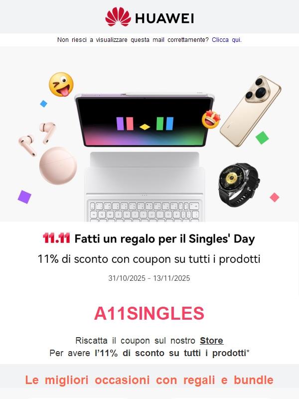 1️⃣1️⃣ Offerte lampo per HUAWEI Singles' Day