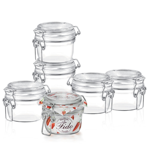 12.5 cl - Fido Cylindrical Glass Airtight Jar - Set 6 Pieces