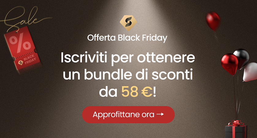 Iscriviti per ottenere un bundle di sconti da 58 €!