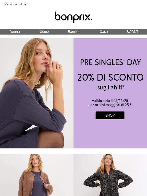 Solo per oggi: 20% di sconto sugli abiti 💜