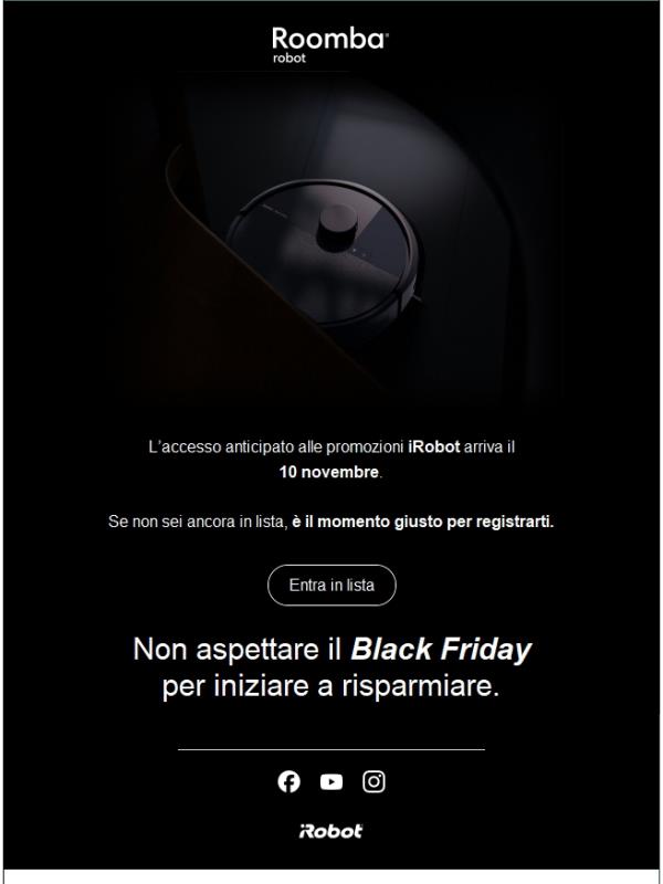 Preparati: il tuo Black Friday iRobot comincia prima.