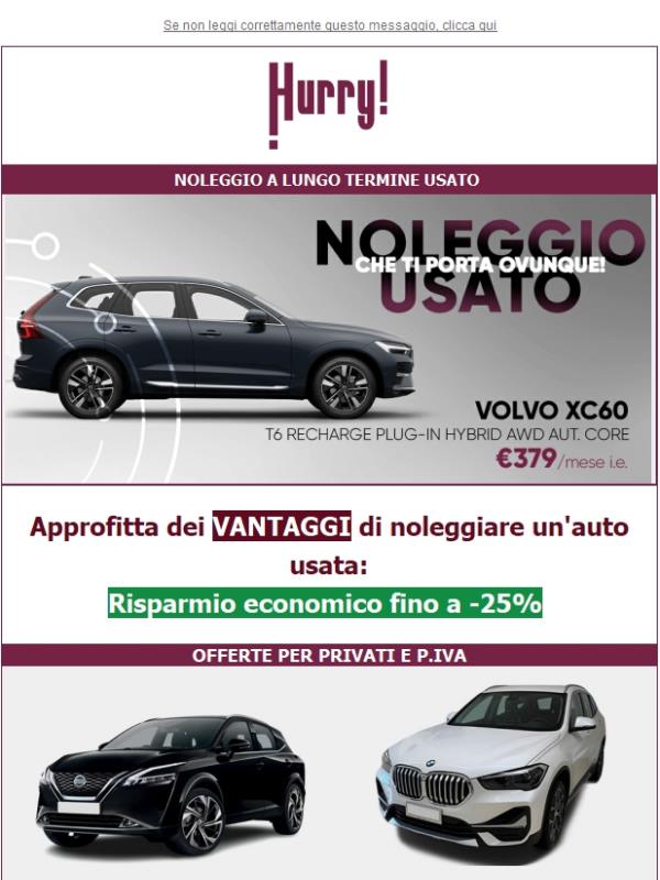 💲FINO al -25% sul NOLEGGIO DI UN' AUTO USATA🚘: XC60, X1, Puma, e tante altre!