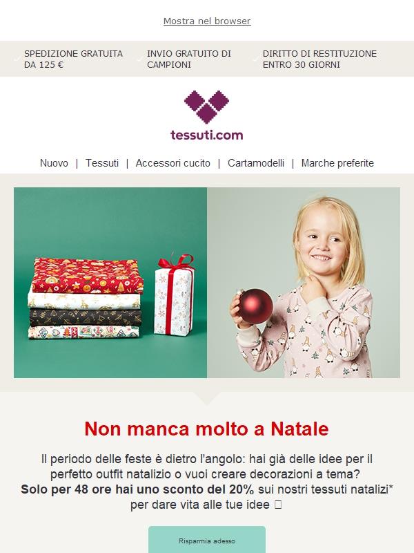 Risparmia il 20% sui nostri tessuti natalizi