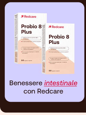 „Banner con confezioni Redcare Probio 8 Plus. Testo: ‘Benessere intestinale con Redcare.’ Sfondo beige chiaro con bordi scuri.“ „Banner con confezioni Redcare Probio 8 Plus. Testo: ‘Benessere intestinale con Redcare.’ Sfondo beige chiaro con bordi scuri.“