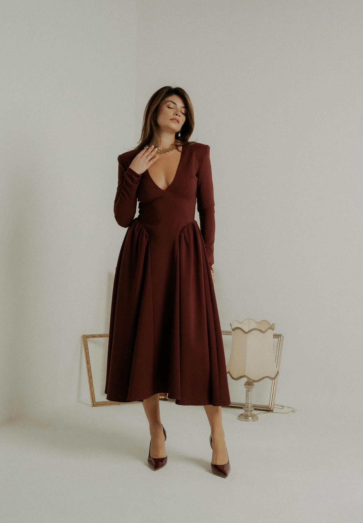 Image of SANTAS Abito midi DOUCEUR bordeaux da donna