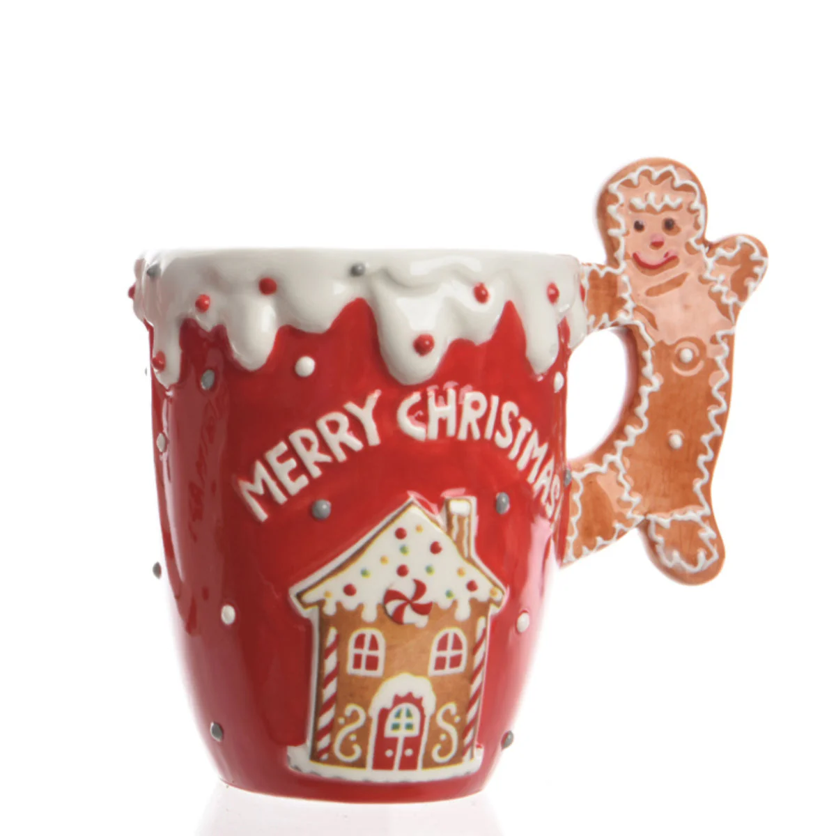 Tazza con scritta "Merry christmas" in ceramica con manico decorazione natalizia
