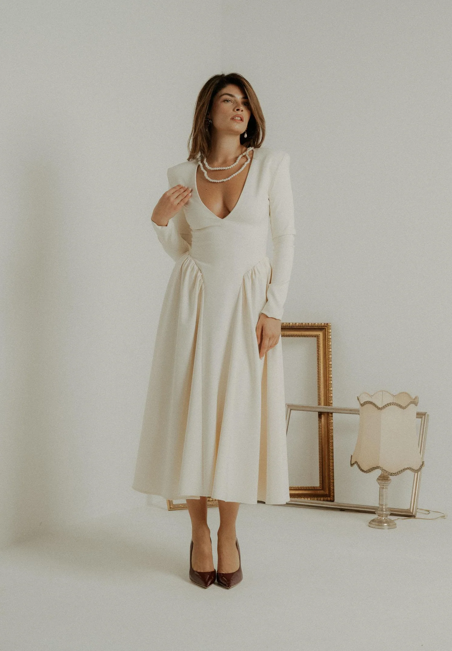 Image of SANTAS Abito midi DOUCEUR avorio da donna