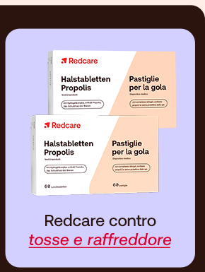 „Banner con confezioni Redcare Halstabletten Propolis e Pastiglie per la gola. Testo: ‘Redcare contro tosse e raffreddore.’ Sfondo lilla con bordi scuri.“ „Banner con confezioni Redcare Halstabletten Propolis e Pastiglie per la gola. Testo: ‘Redcare contro tosse e raffreddore.’ Sfondo lilla con bordi scuri.“