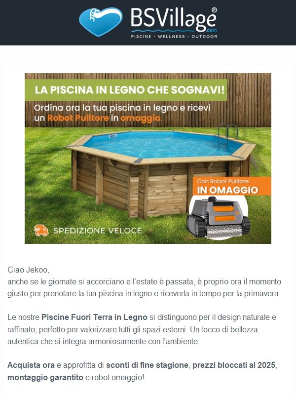 🎁 Ultimi pezzi! Ordina la tua piscina in legno e ricevi un Robot Omaggio!