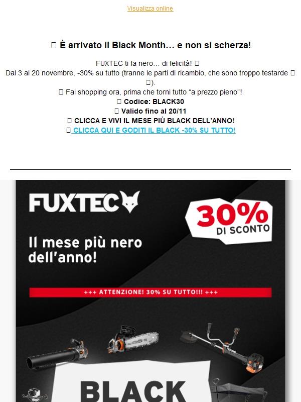 IL MESE BLACK È INIZIATO CON 30% SU TUTTO DA FUXTEC!
