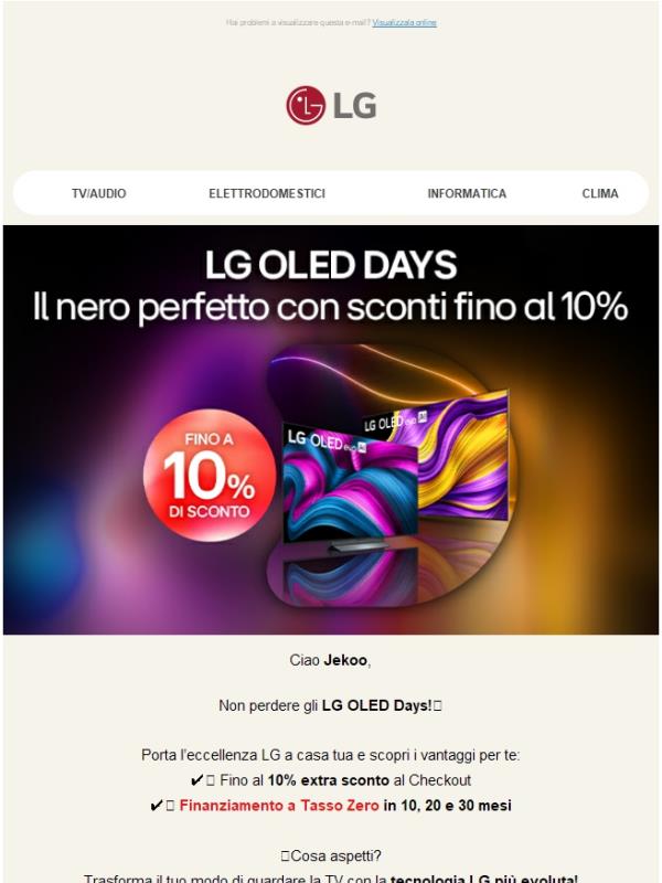 ✨Non perdere gli LG OLED Days: fino al 10% extra sconto