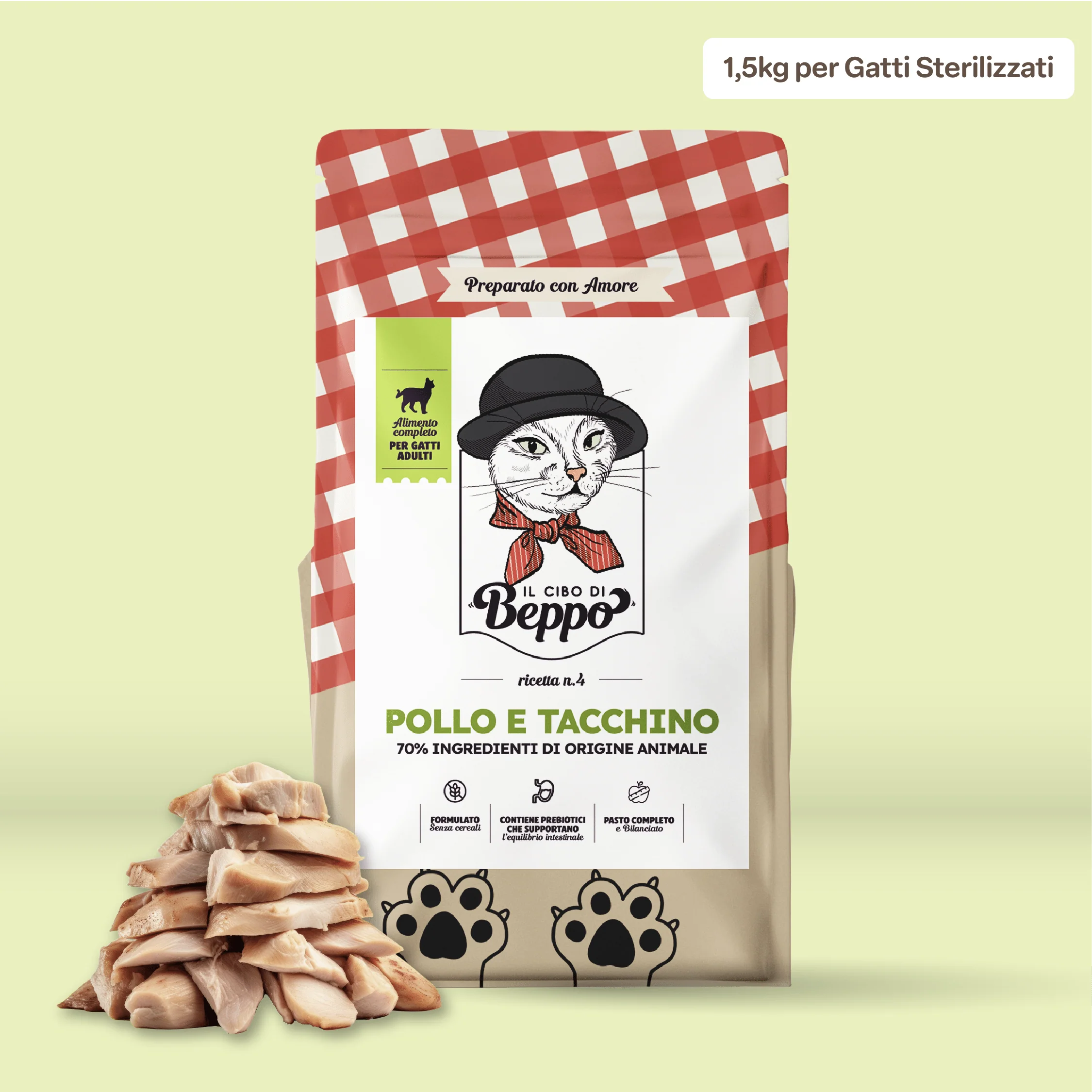 Image of Il Cibo di Beppo - Crocchette per Gatti Adulti (non sterilizzati) - Ricetta Grain Free - Formulata senza grano e senza glutine - Alimento Completo - 1.5kg