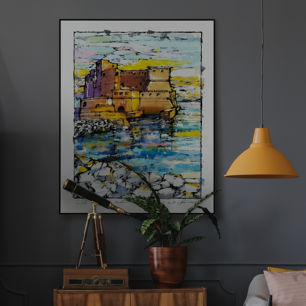 an image of a painting of a boat in a harbor