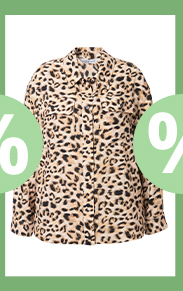 Giacca a camicia in misto lino con taglio squadrato, design leopardato e orlo arrotondato