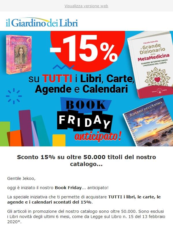 ★ Book Friday... in anticipo! Sconto 15% su TUTTI i Libri, Carte, Agende e Calendari ★