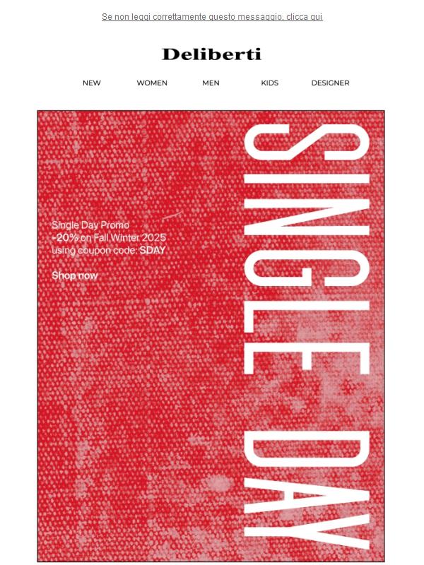 COUPON: SDAY / Single Day promo: -20% sulla Fall Winter 2025