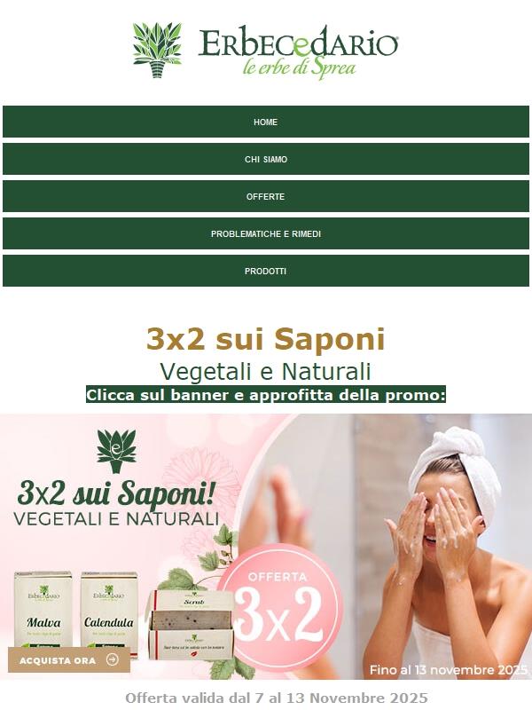 🧼 Questa offerta profuma di buono: 3x2 su tutti i saponi 💚