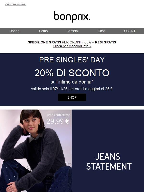 Speciale Pre Singles’ Day: -20% sull'intimo 💝