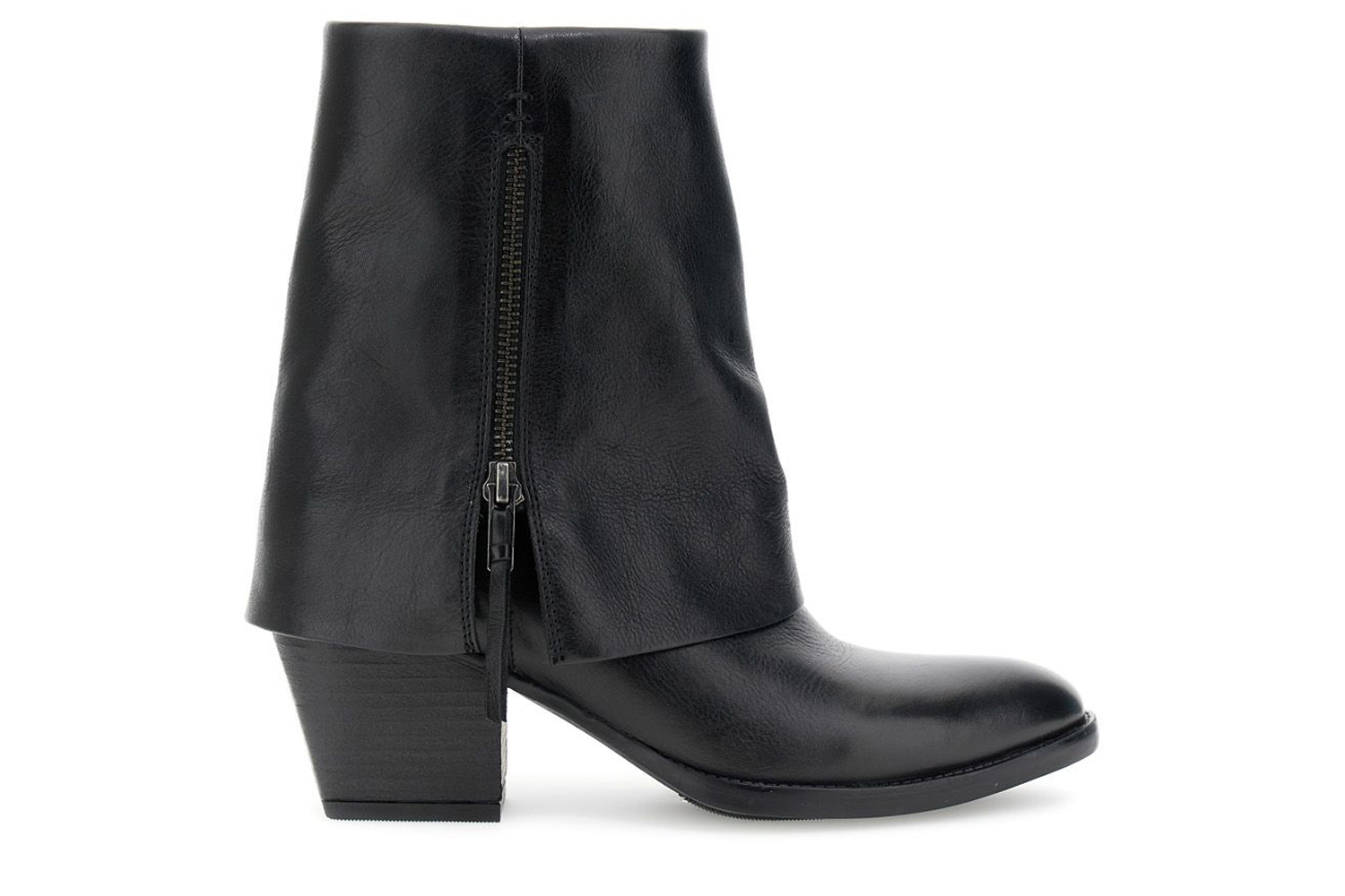 Image of tronchetti in pelle con risvolto e cerniera interna nero