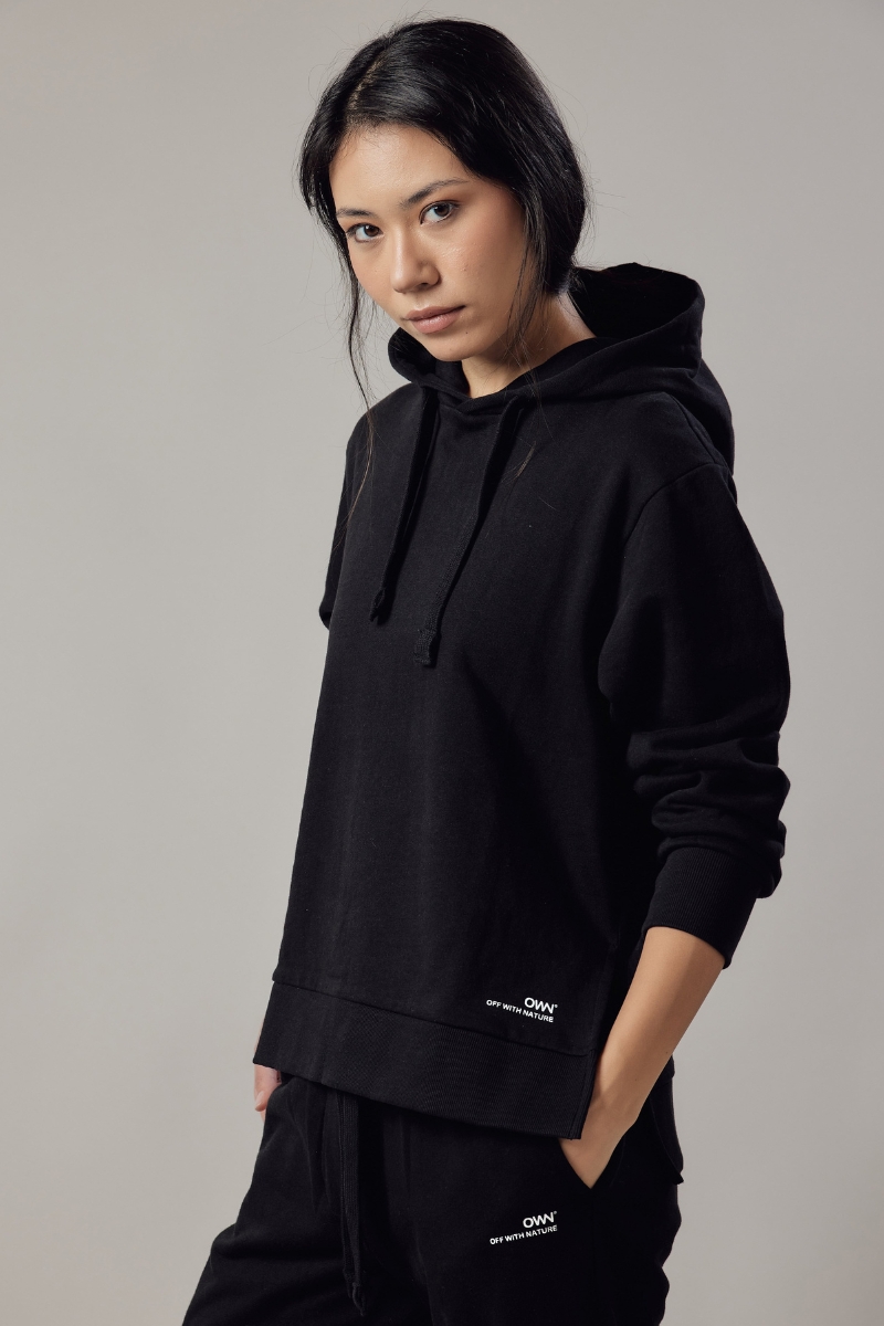 Felpa Felpata con Cappuccio e Spacchi Laterali