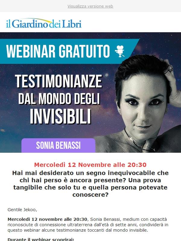 Webinar gratuito con Sonia Benassi: "Testimonianze dal mondo degli invisibili"