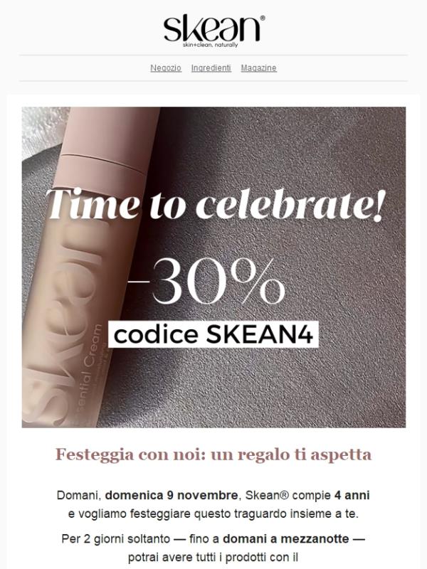 –30% su tutto, è iniziata la festa Skean