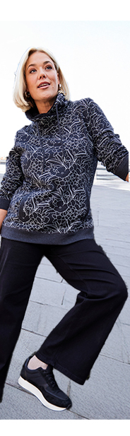 Felpa con stampa, collo alto di teddy e maniche lunghe