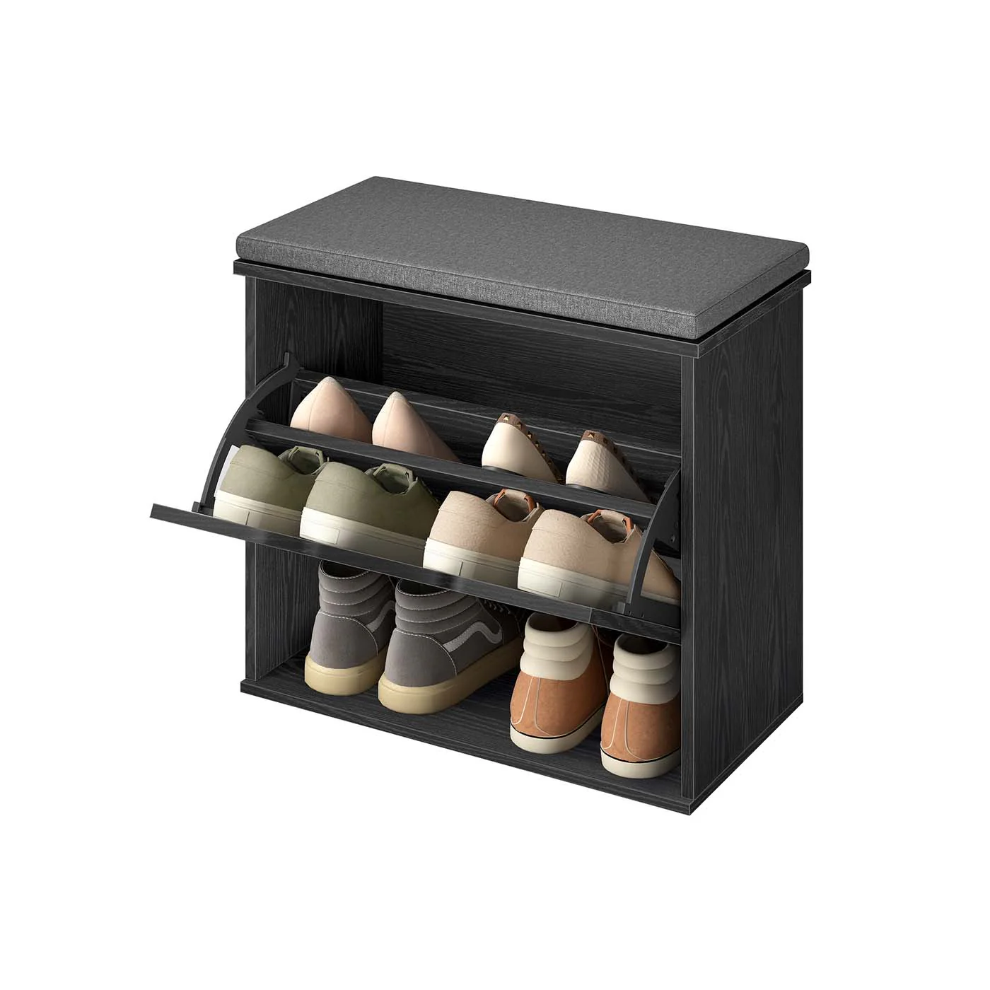 Image of Panchina scarpiera con tre ripiani e cassetto a ribalta regolabile