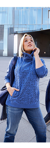 Felpa con stampa, collo alto di teddy e maniche lunghe