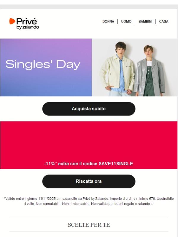 Le offerte Singles' Day sono ONLINE con un 11%** extra 🎁