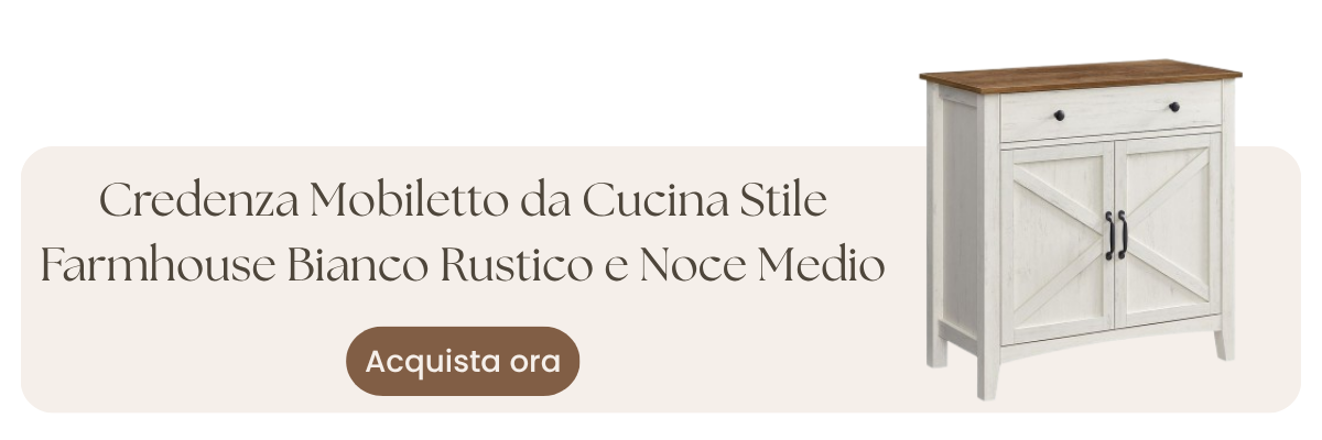 Credenza Mobiletto da Cucina Stile Farmhouse Bianco Rustico e Noce Medio
