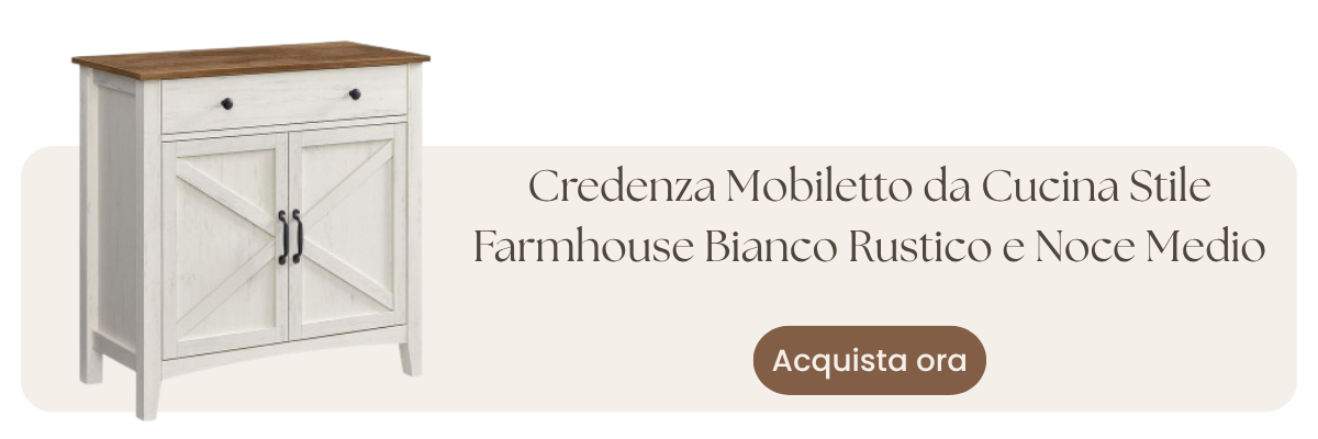 Credenza Mobiletto da Cucina Stile Farmhouse Bianco Rustico e Noce Medio