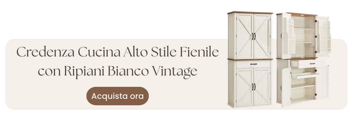 Credenza Cucina Alto Stile Fienile con Ripiani Bianco Vintage