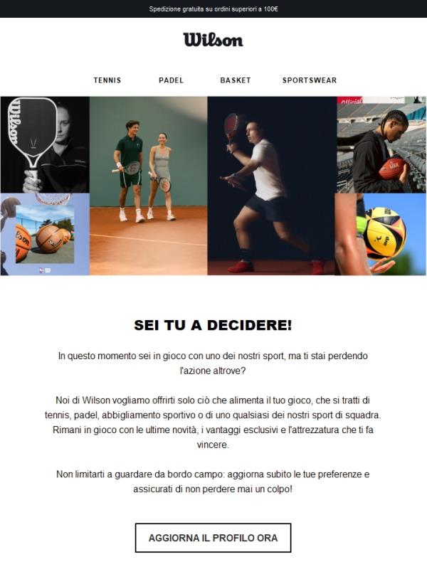 Resta in gioco - Aggiorna le tue preferenze Wilson!