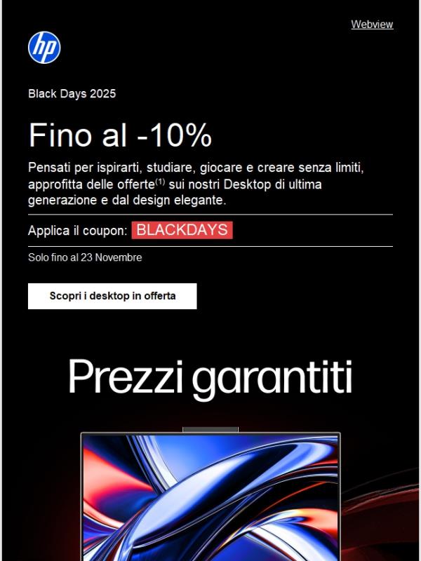 Fino al -10% sui Desktop. Non aspettare il Black Friday!