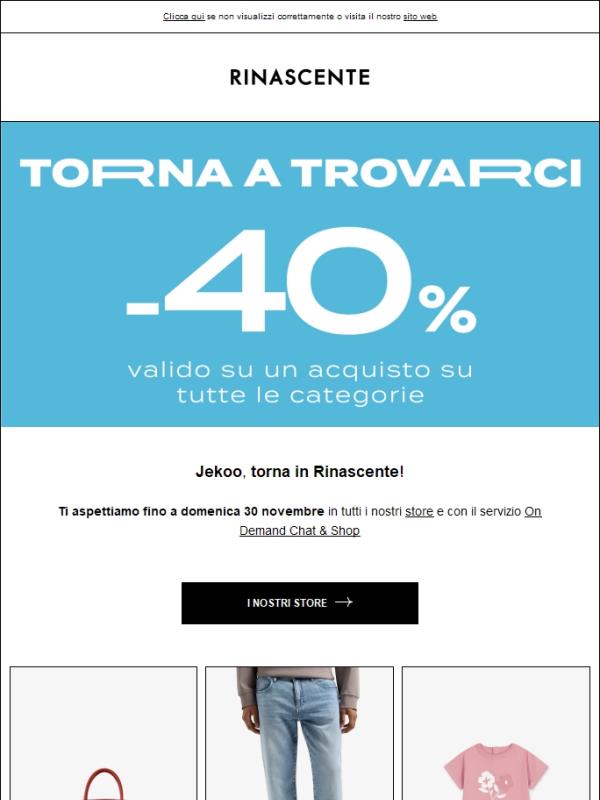 Torna a trovarci: -40% per te