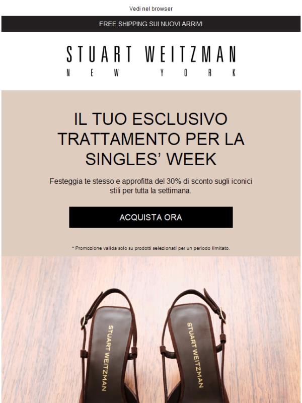 Celebra la Singles’ Week con il 30% di sconto